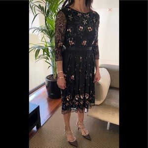 Long-Sleeve  Embellished Mini Dress, Black